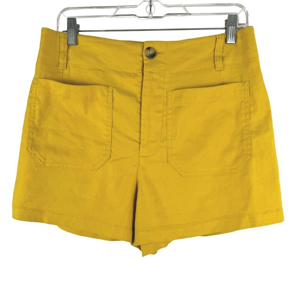 Maeve Mustard Yellow High-Rise Cotton Shorts